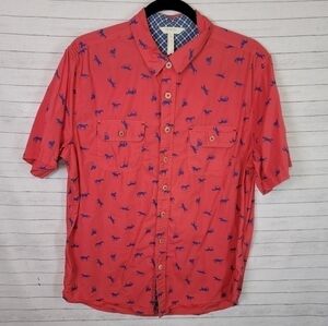 MATILDA JANE CLOTHING W JOANNA GAINES RED BUTTON DOWN W BLUE HORSES, SZ LARGE